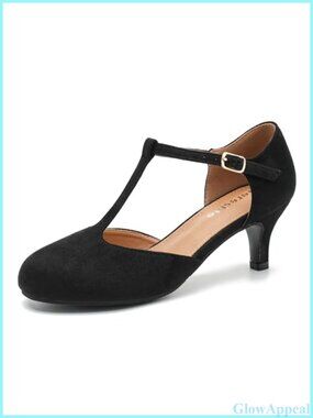Kitten Heel T-Strap Mary Jane Pumps Round Toe Buckle Dress Shoes